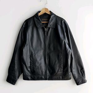 St. John's Bay Leather Bomber Jacket Biker Full Zip Black Men's Medium Outdoor